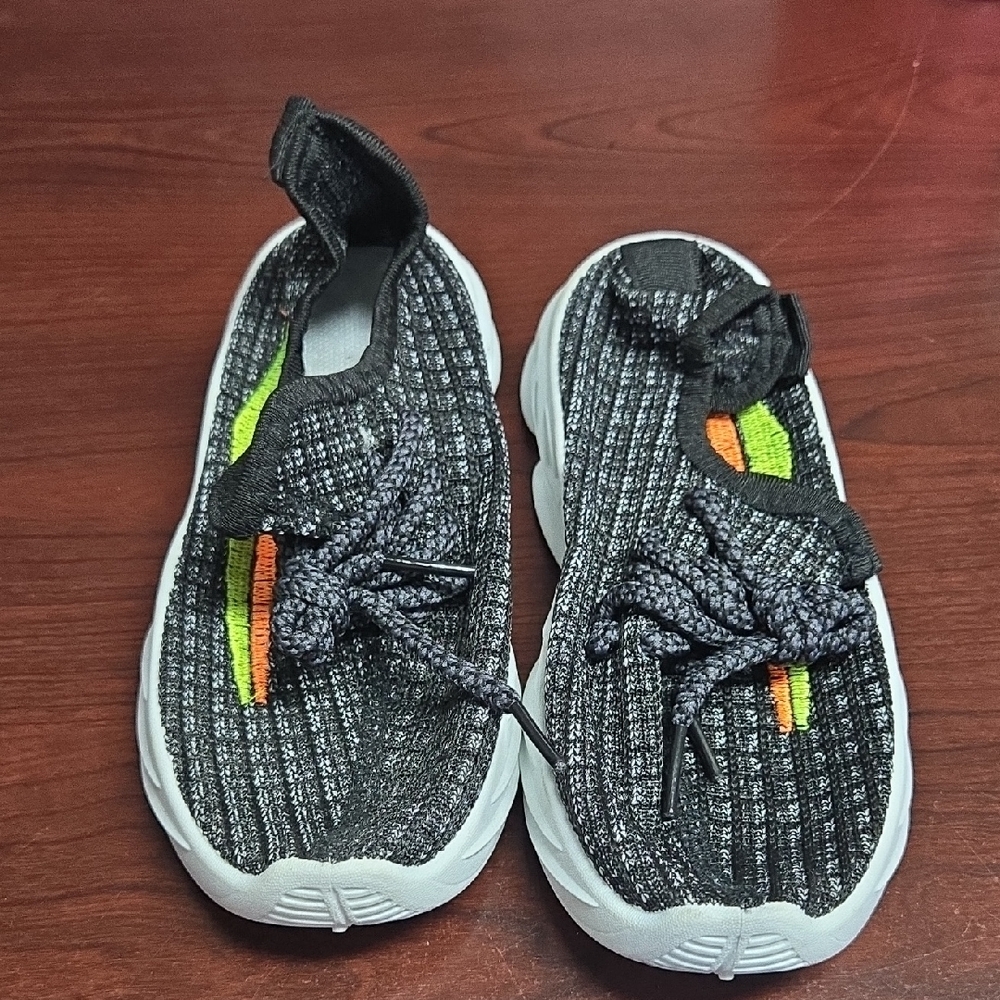 Black and Gray Slip-On Sneakers with Knit Upper